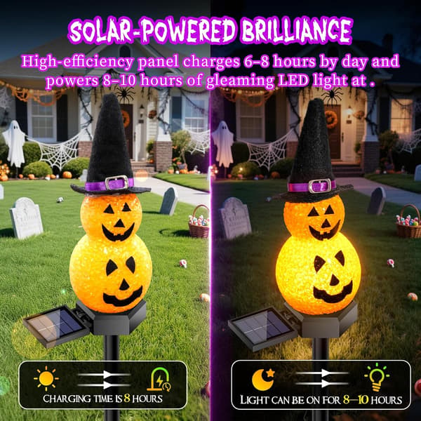 LED-lyslenker, solcelledrevne utendørs gresskarlys for Halloween-dekorasjon (2 stk)