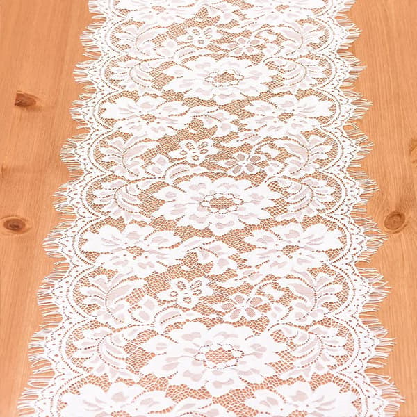 28cm / 3m, Hvit blondeduk, Non-woven bordløper