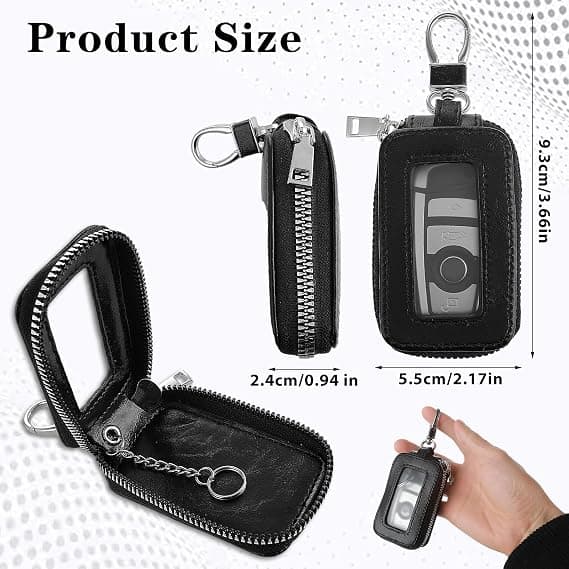 Leather Keychain for Car Keys, Universal Premium Key Protection with Zipper, Leather Case Keychain with Metal Hook