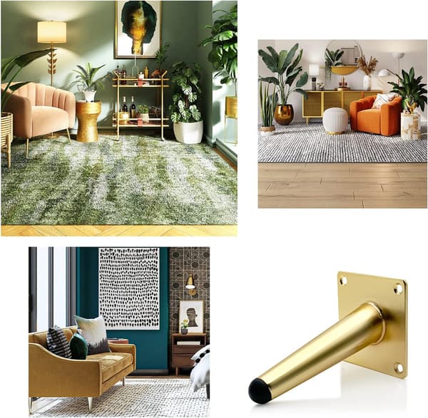 Set med 4 10 cm möbelben i guld, lutande, hållbara metallbordben, bordsben, soffben för utbyte