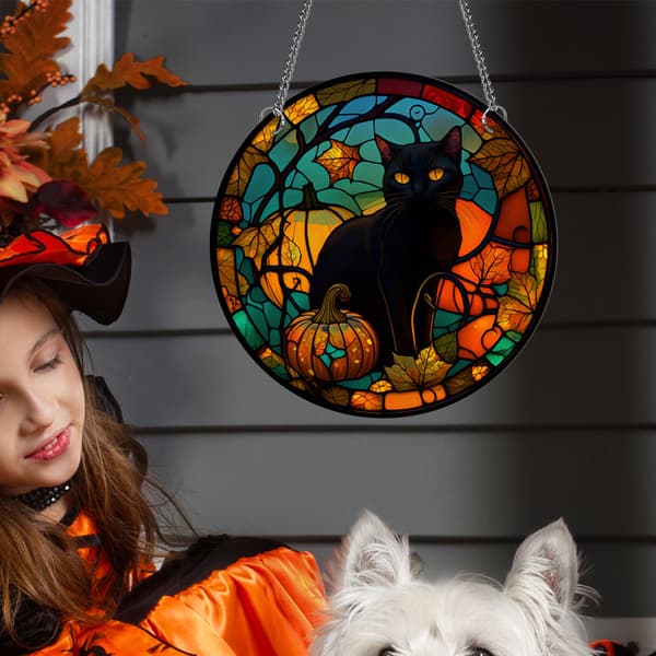 Akryl Halloween Ophæng - Sort Kat, Ophængsskilt til Boligindretning