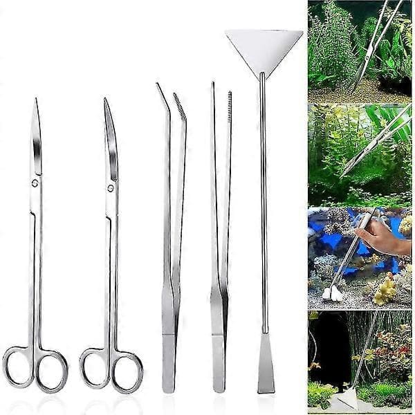 Akvarium Aquascaping Kit 5 i 1 Rustfrit Stål Akvarium Tank Sæt Tang Saks Spatel