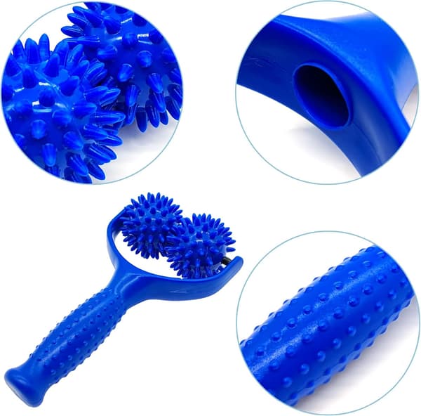Blue massage roller with handle, anti-fat massage roller