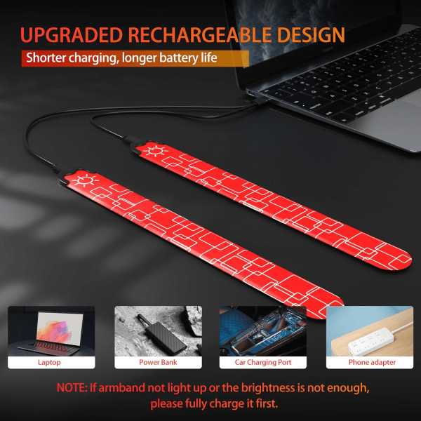 Running Armband 2-pack Running Light for Runners Rechargeable Reflective Running Gear Light Armband High Visibility LED Armband Light Red-FX- red red