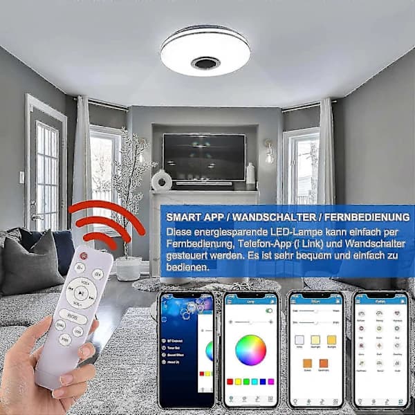 36W LED Ceiling Light with Bluetooth Speaker, Dimmable RGBW Remote and App Control for Bedroom Kitchen Living Room
