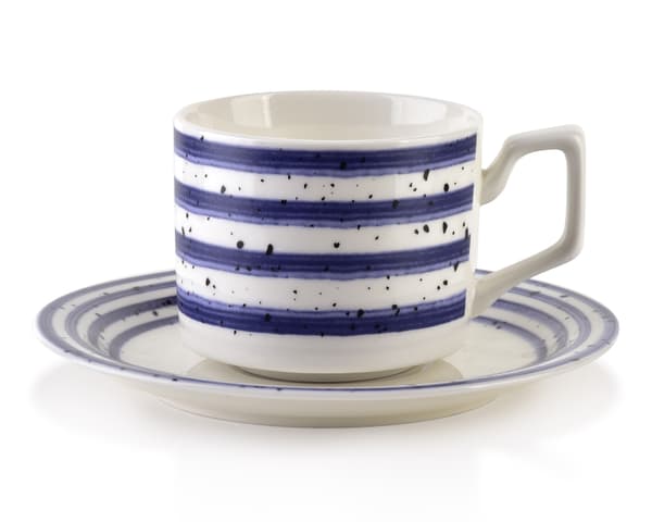 JOY Sæt med 6 blå porcelænskopper med underkopper - Elegant og praktisk