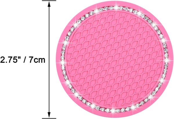 2 Bling Bling Bilunderlegg, Bling Koppholder Tilbehør for Bil, Sklisikker og Universell, 7 cm i Diameter, Silikon, Rosa