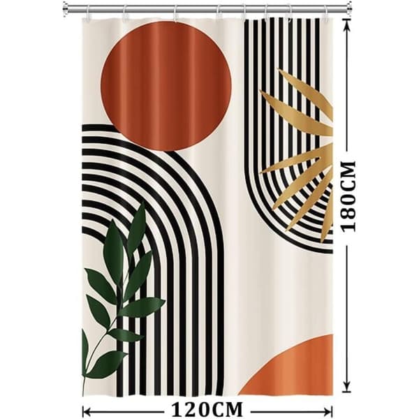 Duschdraperi 120x180cm – Vattentät polyester – Geometrisk design i svart terrakotta – Öljetter i rostfritt stål ingår