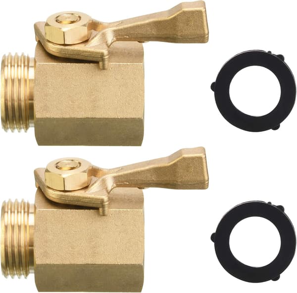 Heavy Duty Shut Off Valve Compatible with Garden Hose Brass, 3/4 Inch, 2-Pack with 2 Hose Washers[LD]