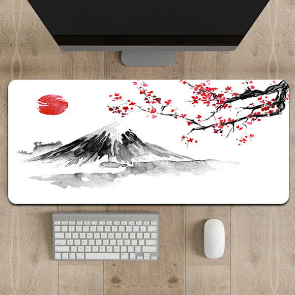 XXL Hvid Gamingmusemåtte 800 x 300 mm Japansk Blækmaling Bjerg B B B