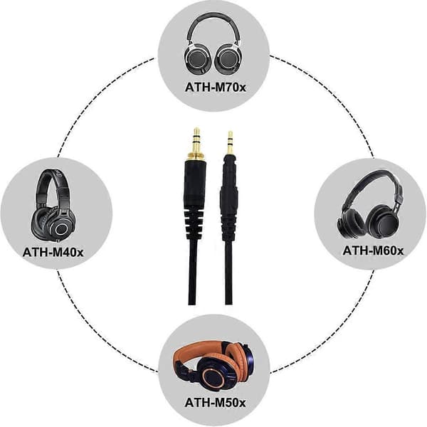 Erstatningskabel for Audio-Technica ATH-M50X M40X M60X M70X Hodetelefoner 6.35mm