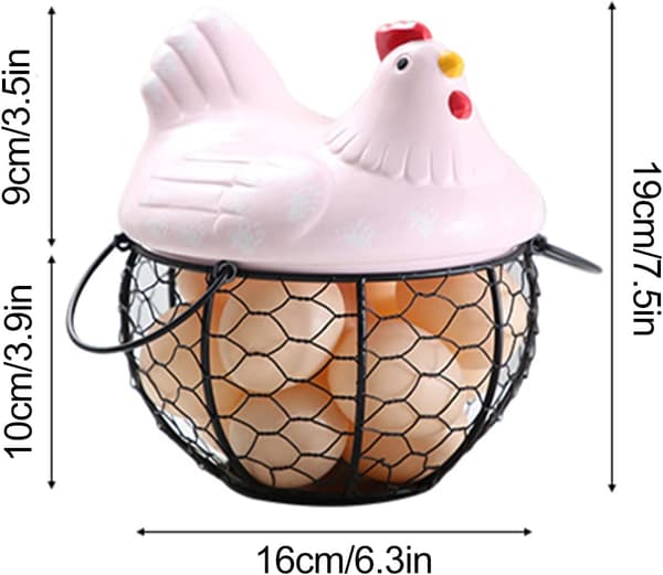 Kitchen Egg Basket, Rustic Chicken Wire Basket with Handle, Cute Egg Storage Basket for Kitchen, Living Room, Home Decor