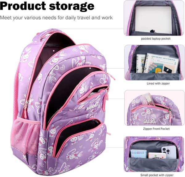 Elementary School Backpack Two-Piece Lightweight Breathable Waterproof Backpack Girls School Bag With Storage Bag Purple