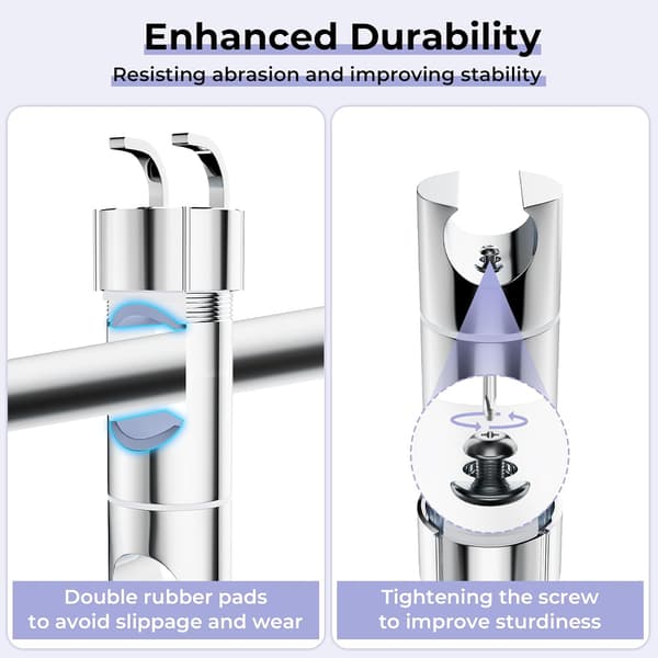 Justerbar dusjhodeholder med 2 kroker, universelt dusjhodefeste for 16-27 mm glidestang, forkrommet dusjregulator