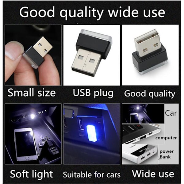2 STK Mini Bil Interiør Ambient Lys Led Neon Lys Usb Ambient