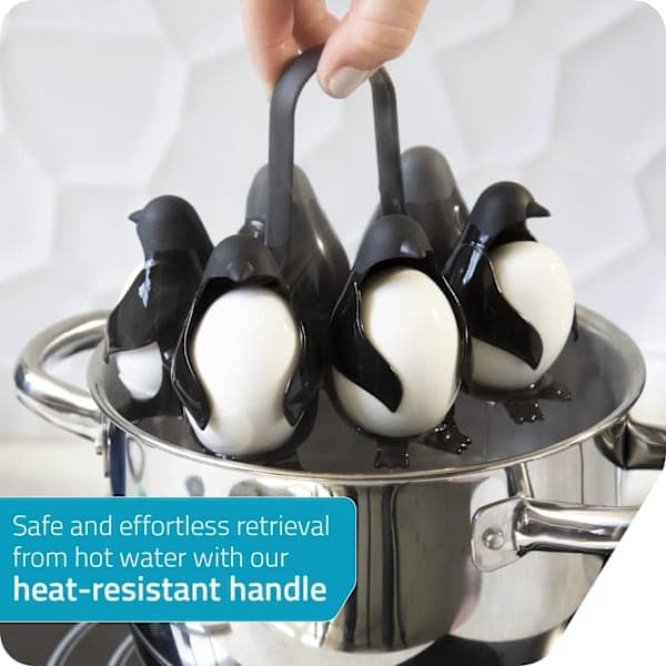 3-i-1 Eggholder for matlaging, oppbevaring og servering, Pingvinformet eggkoker for å lage bløtkokte eller hardkokte egg, Eggies, Rommer 6 egg