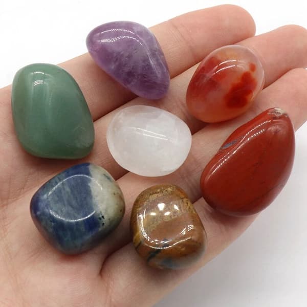 Aura Chakra Sett Blandet Krystall Healing Dekorasjon Polert Edelstenssamling Halskjede