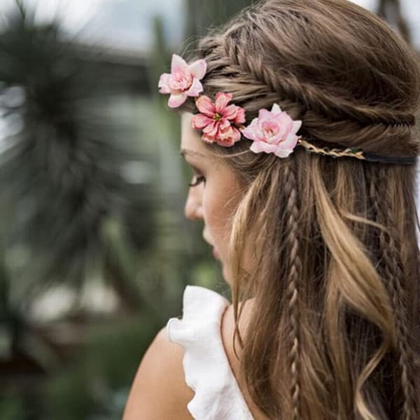 Blomsterdiadem, 4 stk. elastiske hårbånd blomsterkrans