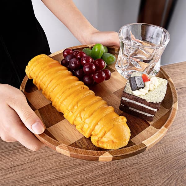 Træserveringsbakker - Sæt med 2 runde serveringsfade, dekorative træfade Ostefade til servering af morgenmad, middag, appetitvækkere