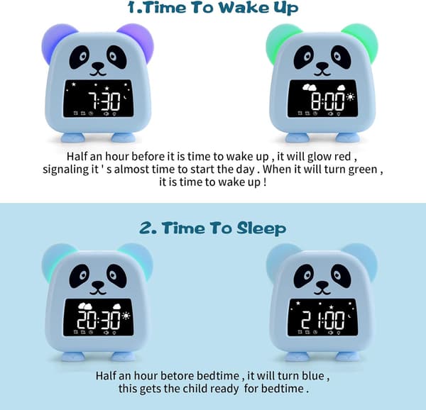 Children's Alarm Clock with Night Light 5 Colors Brightness Adjustable Lights Speaker Timed Switches Automatic Temperature Display Light Blue