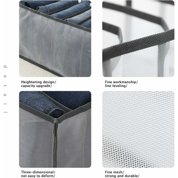 Foldbar Skuffe Organizer til Tøj, Jeans, Bukser, Leggings, T-shirts - 7 Rum (Grå)