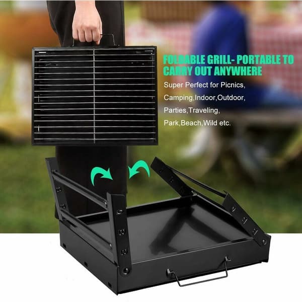 Bærbar grill til små husholdninger, sammenklappelig bordkulgrill med 2 rustfri stålgitre, udendørs grill/camping/picnic