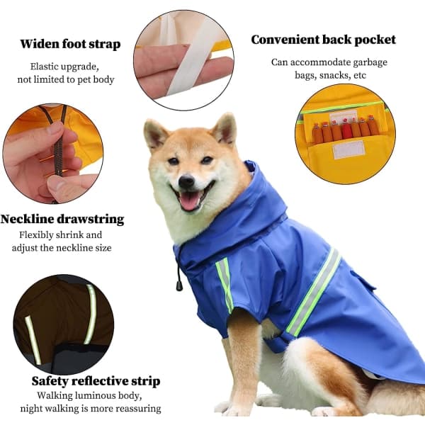 Regnfrakk for hund, vanntett regnfrakk for hund, justerbar