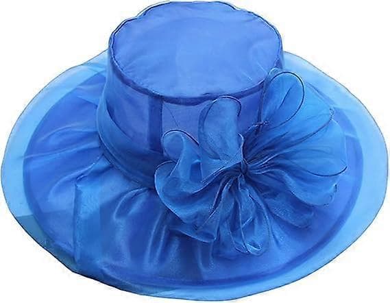 Blomstret solhat i mesh til damer med dobbelt organza, solbeskyttelse, stor skygge, temperament, foldbar bryllupshat, blå