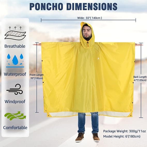 Vanntett regnponcho lett gjenbrukbar tur med hette One Size gul Yellow