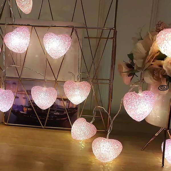 Hjertekæde 3 meter 20 LED lyserøde lyskæder USB-drevet med timer til Valentinsdag Mors dag Soveværelse Bryllupsdekoration