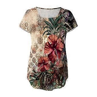 T-shirt til kvinder, sommerbluser, kortærmede t-shirts til daglig brug om sommeren (M)