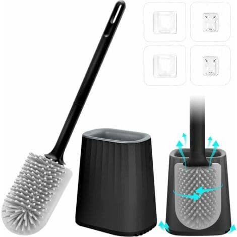 Silicone Toilet Brush with Wall Mount - 3-in-1 Head for Deep Cleaning - Removable Three-Layer Base - Drill-Free Installation