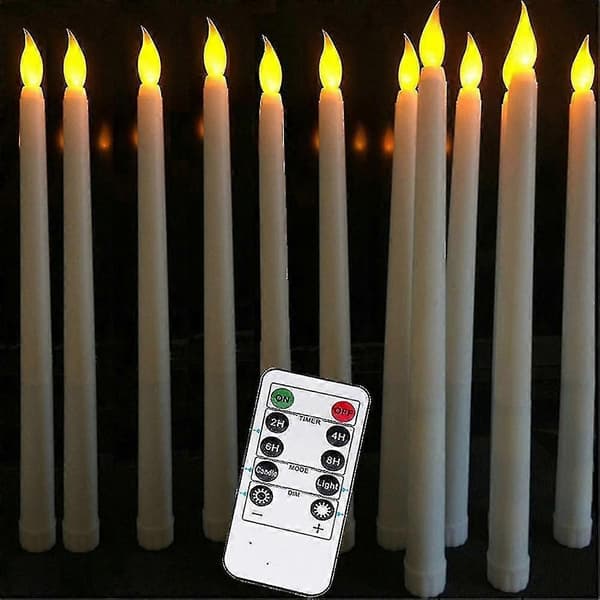 10 elfenbensfargede batteridrevne LED-lys med fjernkontroll