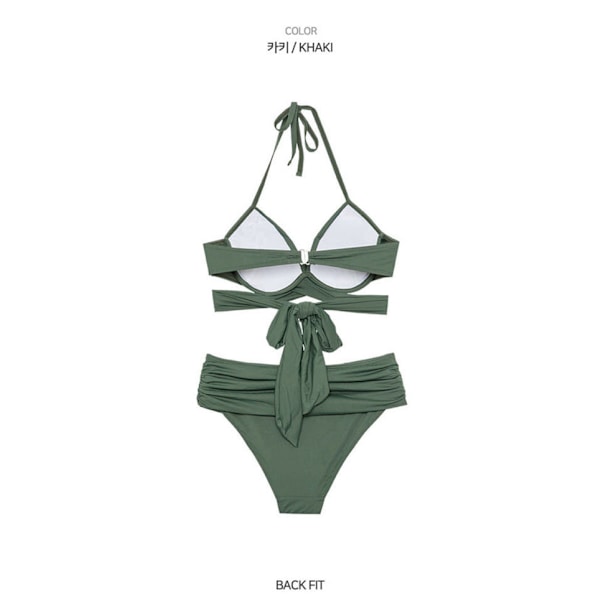 Cross-binding Split Bikini (Green S, 70-75), Gathering Sexy Bra