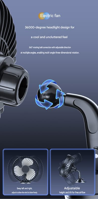 Universal 5V 360 graders rotation USB-bilfläkt stor vind tre hastighetskontroll USB-bilfläkt med sugkopp[LD]