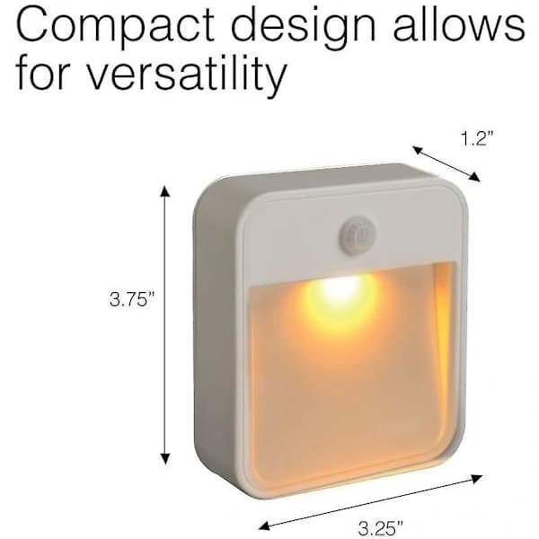 Battery-Powered Motion Sensor LED Night Light, Stick Anywhere, Yellow Light (1-Pack), White