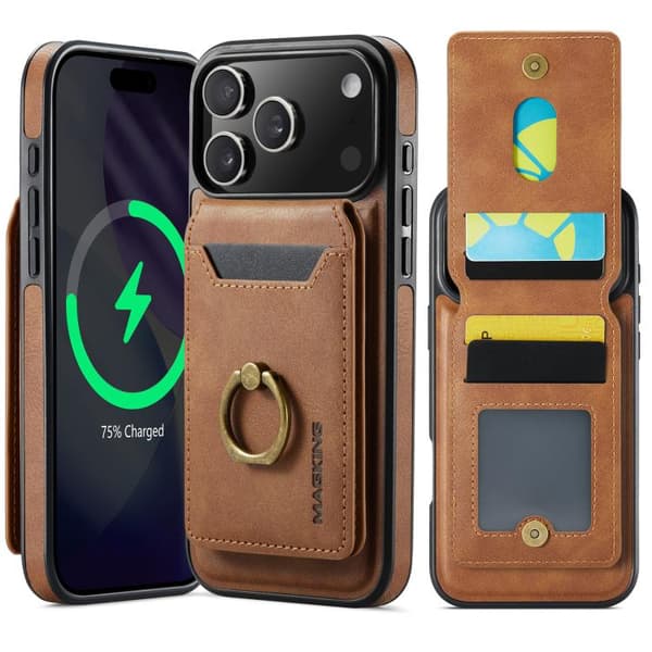 Compatible with iPhone 17 Pro Case with MAGKING K1 MagSafe Detachable Wallet and RFID Brown Brun