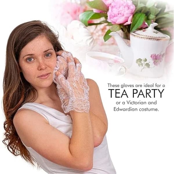 White Fingerless Lace Gloves - Ruffled Fingerless Lace Gloves for Weddings