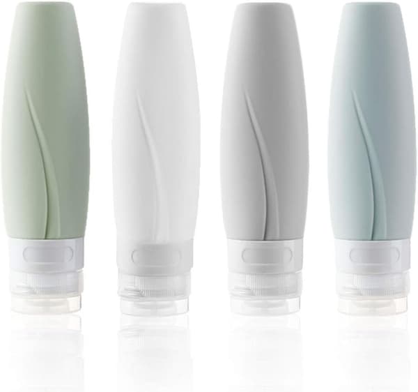 Reiseflasker i silikon, 4-pakning påfyllbare og klembare (60 ml)