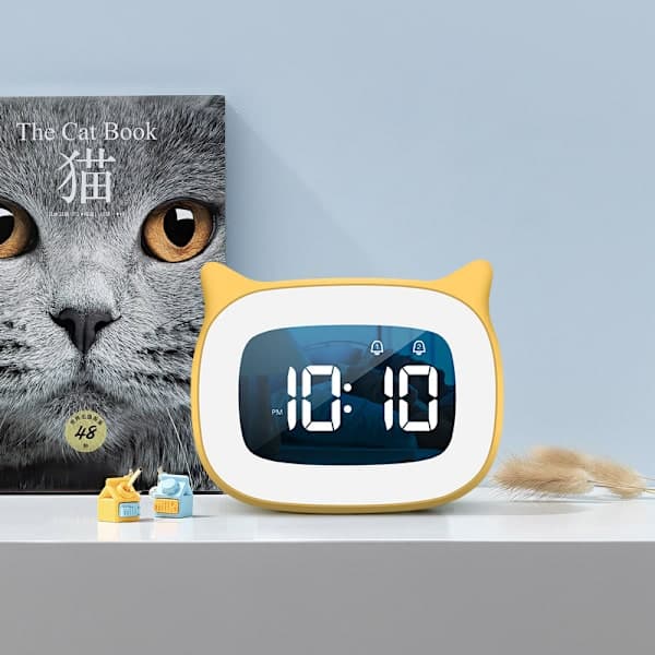 Mini Cute Cat Alarm Clock for Bedside Table Phone, Cartoon, LED, Light