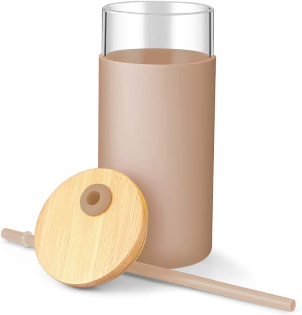 Glas Tumbler Glas Vattenflaska Sugrör Silikonskydd S,ZQKLA
