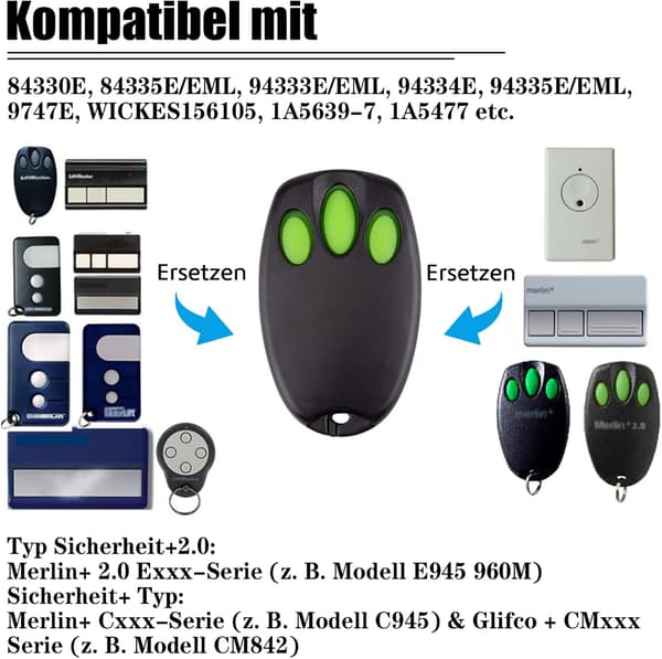 Replacement Remote Control Chamberlain Liftmaster Motorlift Garage Door Transmitter 94335e | 84335e | Ml700 | Ml850 | Merlin + C945 | C840
