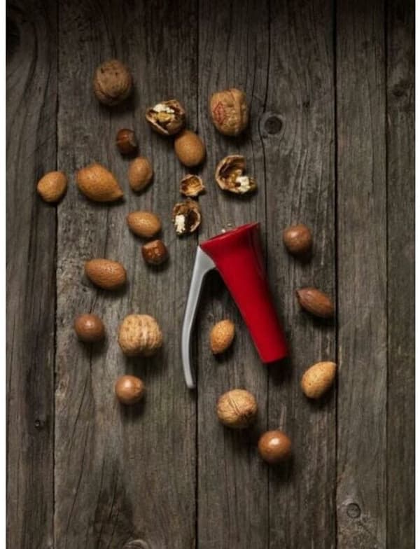 Stainless Steel Nutcracker from Sweden, Red - Strong, Durable, Effective on All Nut Sizes