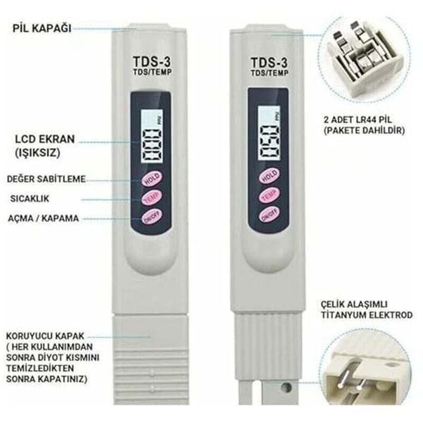 Bærbar LCD Digital Vandkvalitetstester TDS-3 med Temperatur- og PPM-måler 0-9990 PPM til Drikkevand og Hydroponik