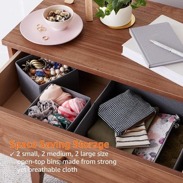 Foldable Storage Bins/Dividers for Closet, Bedroom, or Kitchen, 6-Pack, Grey
