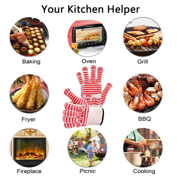 Non-slip Silicone Kitchen Gloves Five Fingers (Red (2 pcs))