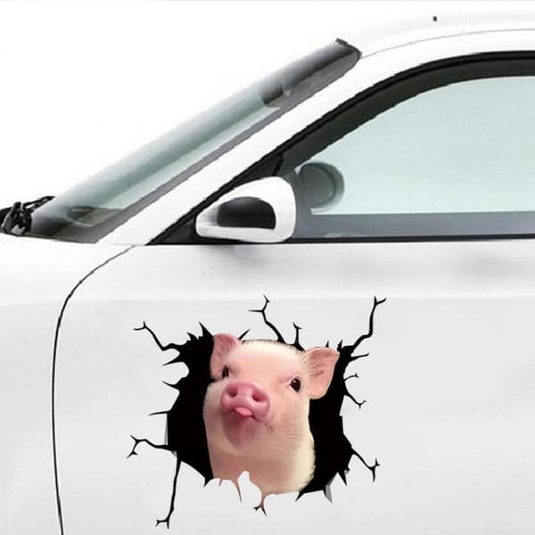Funny Pig Crack Car Sticker Broken Window Static Sticker