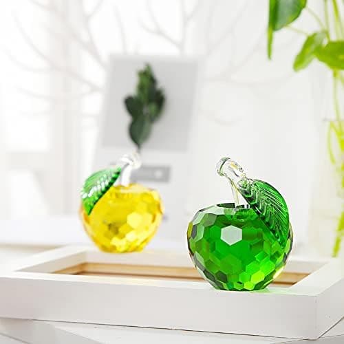 Krystall eple papirvekt kunstglass frukt samleobjekt figurer, grønt eple 40mm