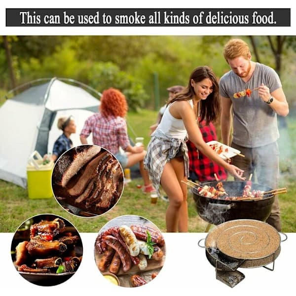 Koldrøgsgenerator Rustfrit Stål Spiralrøglabyrint til Kød Fisk Ost BBQ Grill og Røger Sølv 20 x 18 x 5 cm