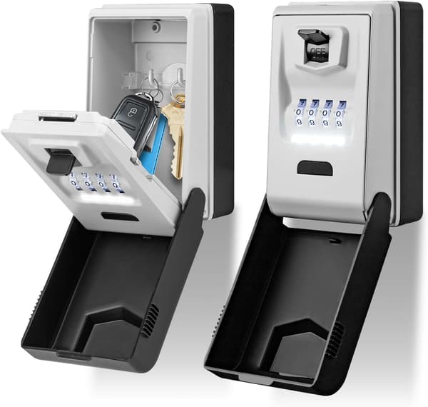Wall Mounted Outdoor Key Storage, Waterproof Key Box with Illuminated Dial, Police Approved 4-Digit Code Box